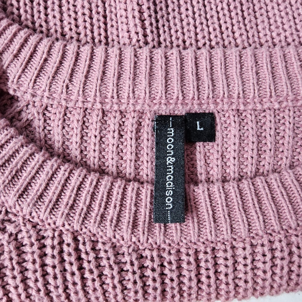 Moon & Madison Knit Sweater Lace-Up Long Sleeve Casual Mauve Size L - Picture 7 of 10